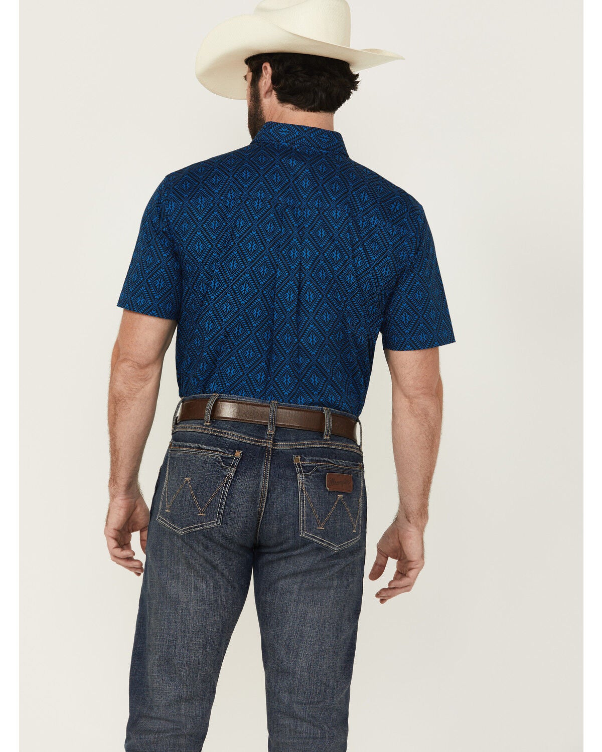 Image #4 - RANK 45&reg; Men's Ribbon Medallion Print Short Sleeve Button-Down Stretch Western Shirt, Blue, hi-res