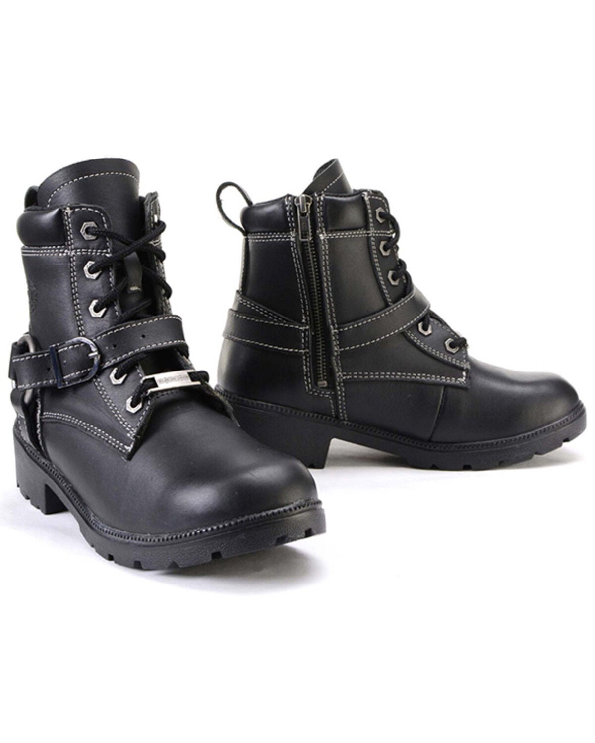 Image #1 - Milwaukee Leather Women's 7" Lace-To-Toe Harness Motorcycle Boots - Round Toe, Black, hi-res