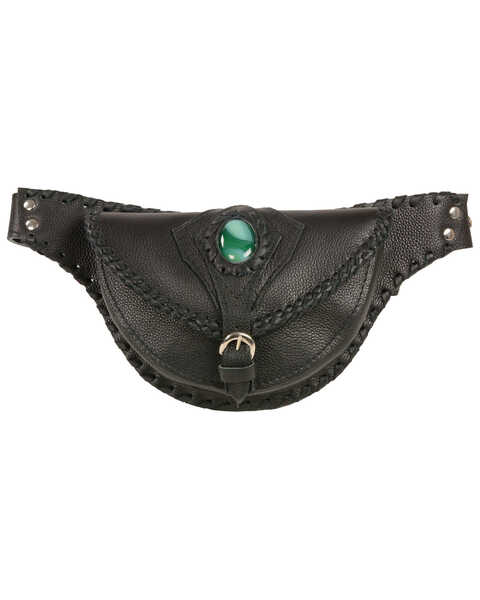 Image #1 - Milwaukee Leather Women's Stone Inlay & Gun Holster Braided Leather Hip Bag, Black, hi-res