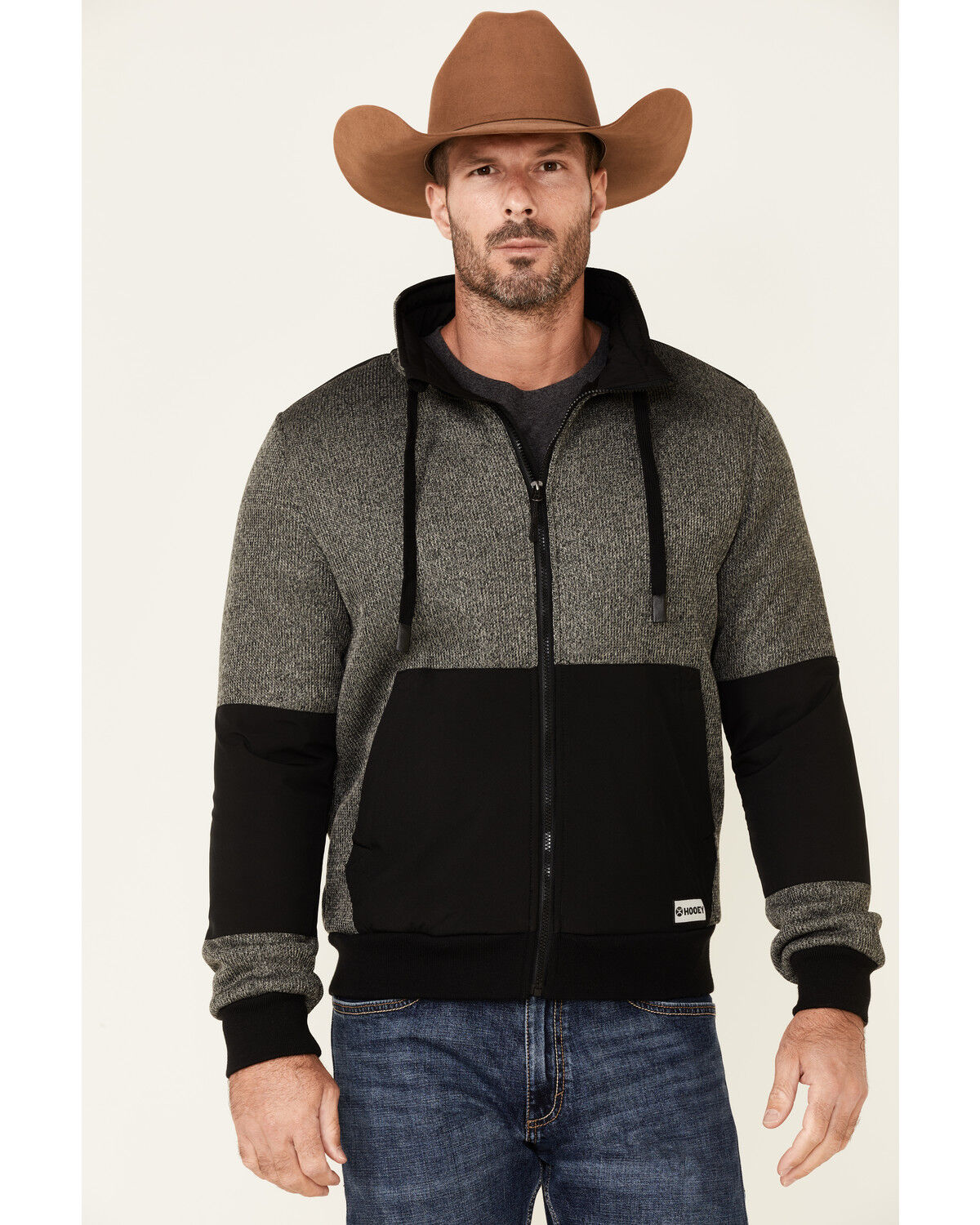 Image #1 - Hooey Men's Gray & Black Tech Fleece Zip-Front Jacket, Grey, hi-res