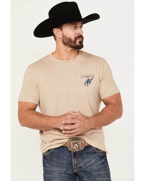 Image #1 - Wrangler Men's Bucking Horse and Logo Short Sleeve Graphic T-Shirt, Tan, hi-res