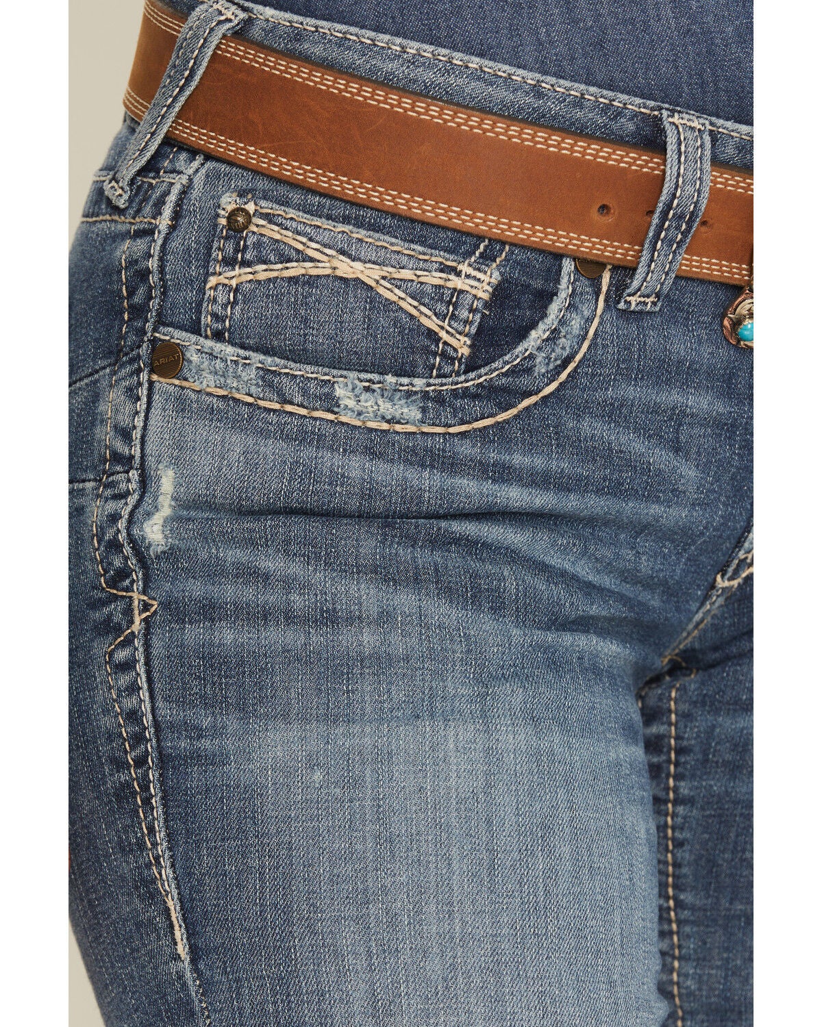 Image #2 - Ariat Women's Estelle Medium Wash Mid Rise Straight Stretch Denim Jeans, Medium Wash, hi-res
