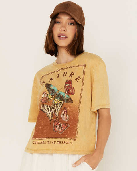Image #1 - Cleo + Wolf Women's Nature Is Therapy Graphic Tee, Gold, hi-res