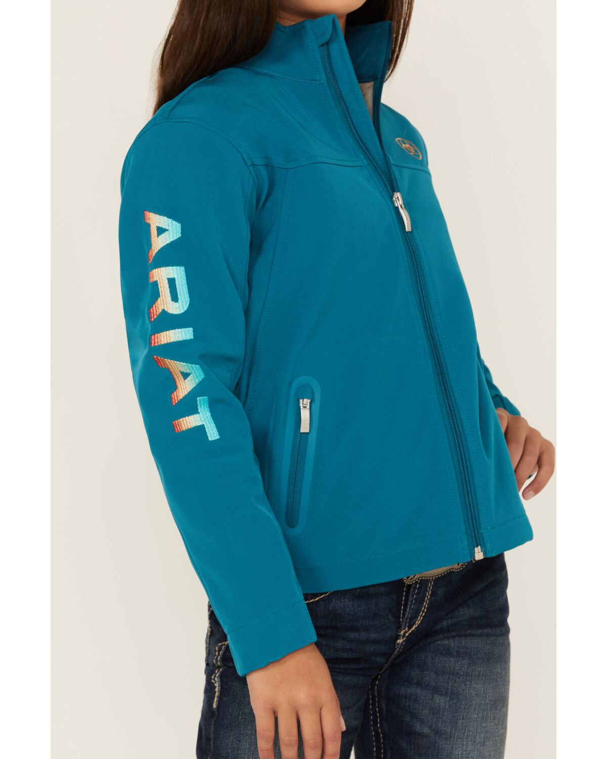 Image #3 - Ariat Girls' Lined Softshell Jacket, Blue, hi-res