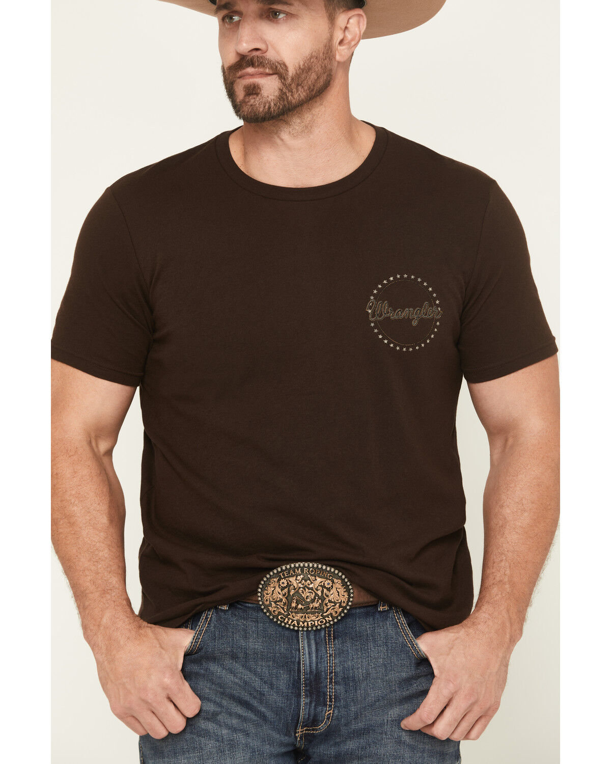 Image #3 - Wrangler Men's Boot Barn Exclusive Cowboy Short Sleeve Graphic T-Shirt, Dark Brown, hi-res