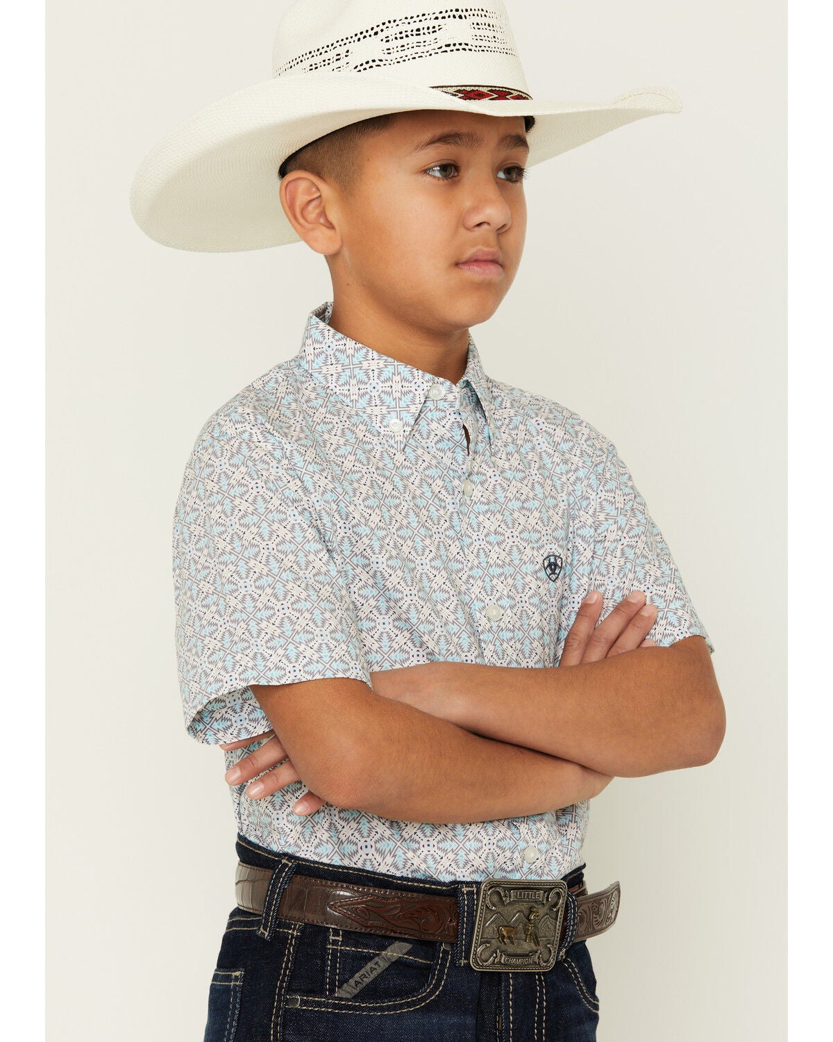 Image #2 - Ariat Boys' Southwestern Geo Print Short Sleeve Button-Down Western Shirt, Multi, hi-res