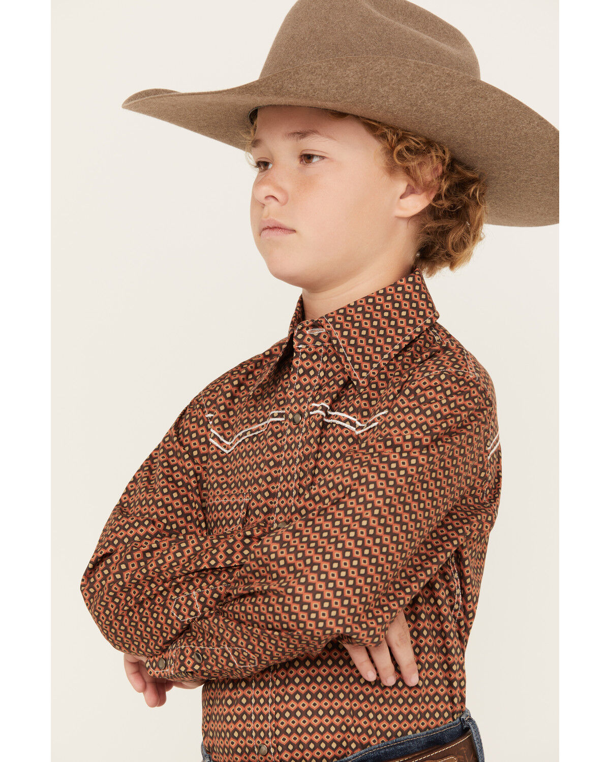 Image #2 - Cowboy Hardware Boys' Curvy Diamond Print Long Sleeve Snap Western Shirt, , hi-res