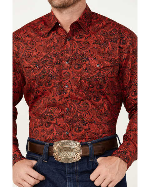 Image #3 - Rodeo Clothing Men's Paisley Print Long Sleeve Snap Western Shirt, Red, hi-res