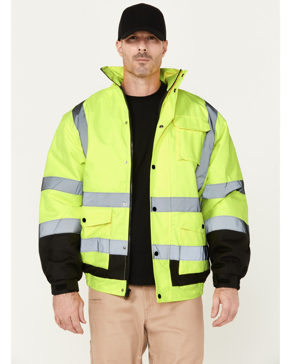 Hawx Men's High-Visibility Bomber Work Jacket - Big, Yellow, hi-res