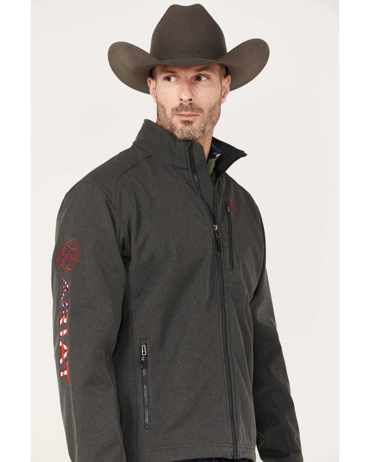 Image #2 - Ariat Men's Americana Logo 2.0 Zip-Front Softshell Jacket - Big, Charcoal, hi-res