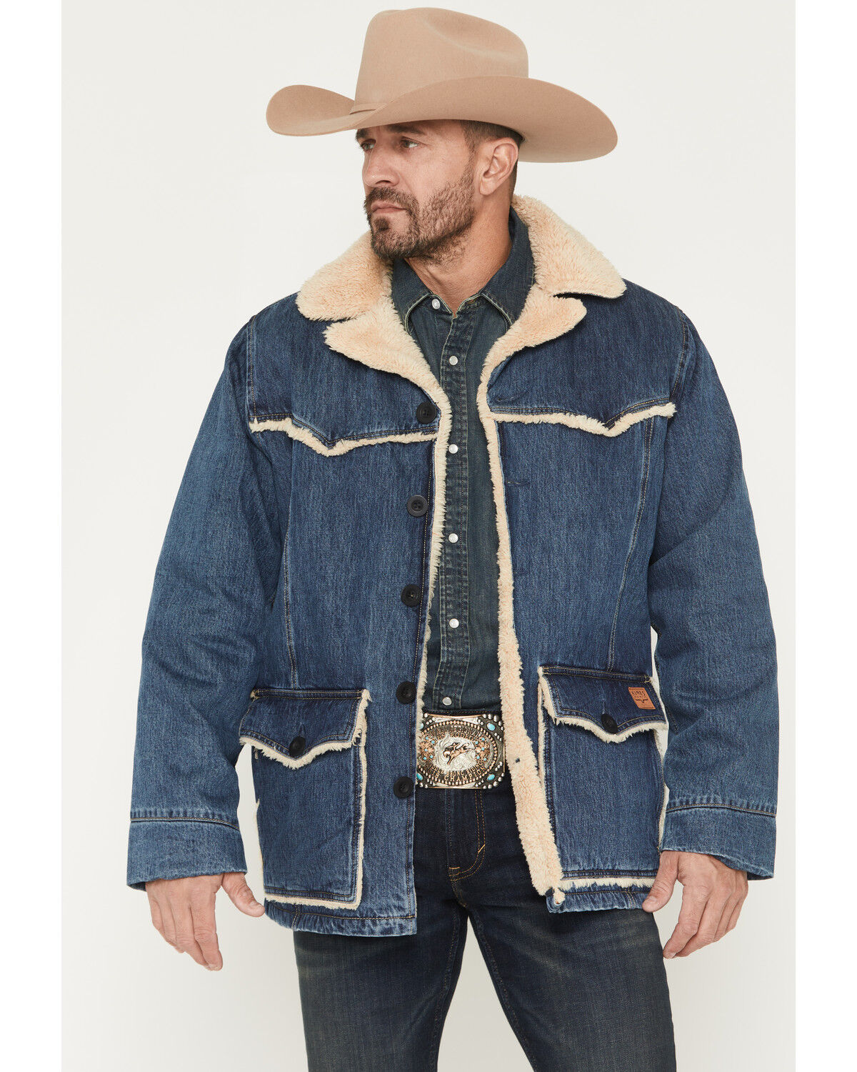 Image #1 - Kimes Ranch Men's Vincent Medium Wash Sherpa Lined Denim Jacket, Medium Wash, hi-res