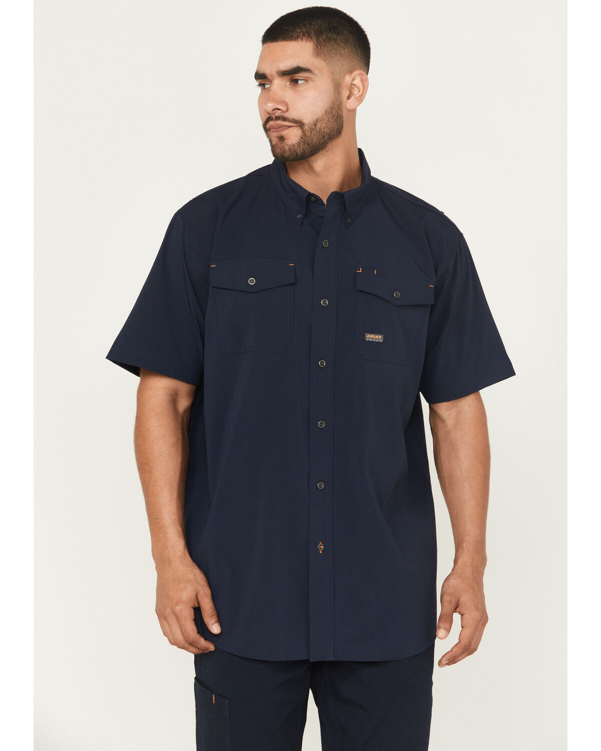 Image #1 - Ariat Men's Rebar Made Tough Vent Short Sleeve Work Shirt, Navy, hi-res