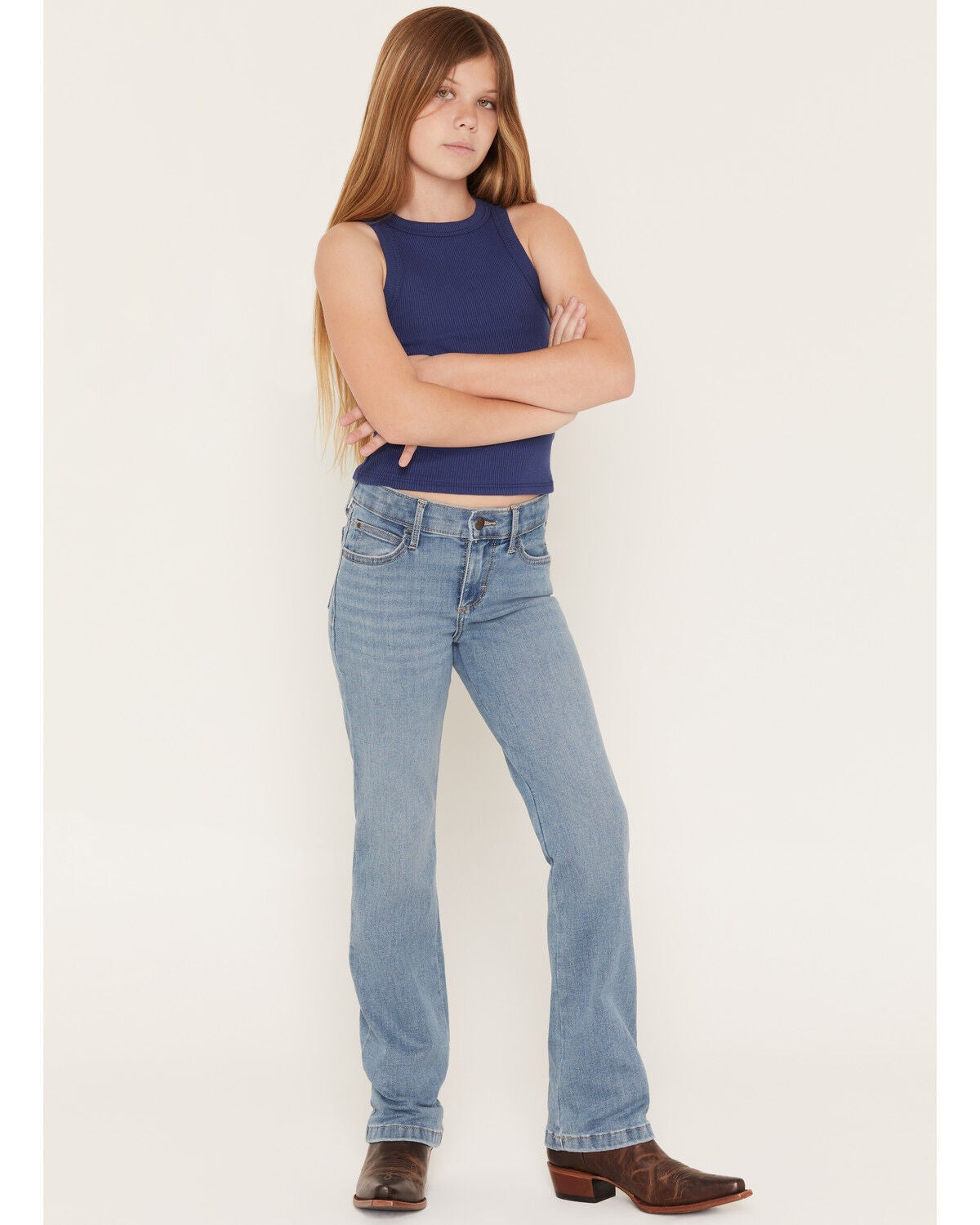 Wrangler Girls' Bespoke Medium Wash Bootcut Stretch Denim Jeans, Medium Wash, hi-res