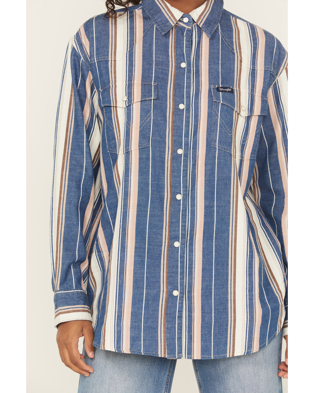 Image #3 - Wrangler Retro Women's Striped Long Sleeve Snap Western Shirt, Blue, hi-res