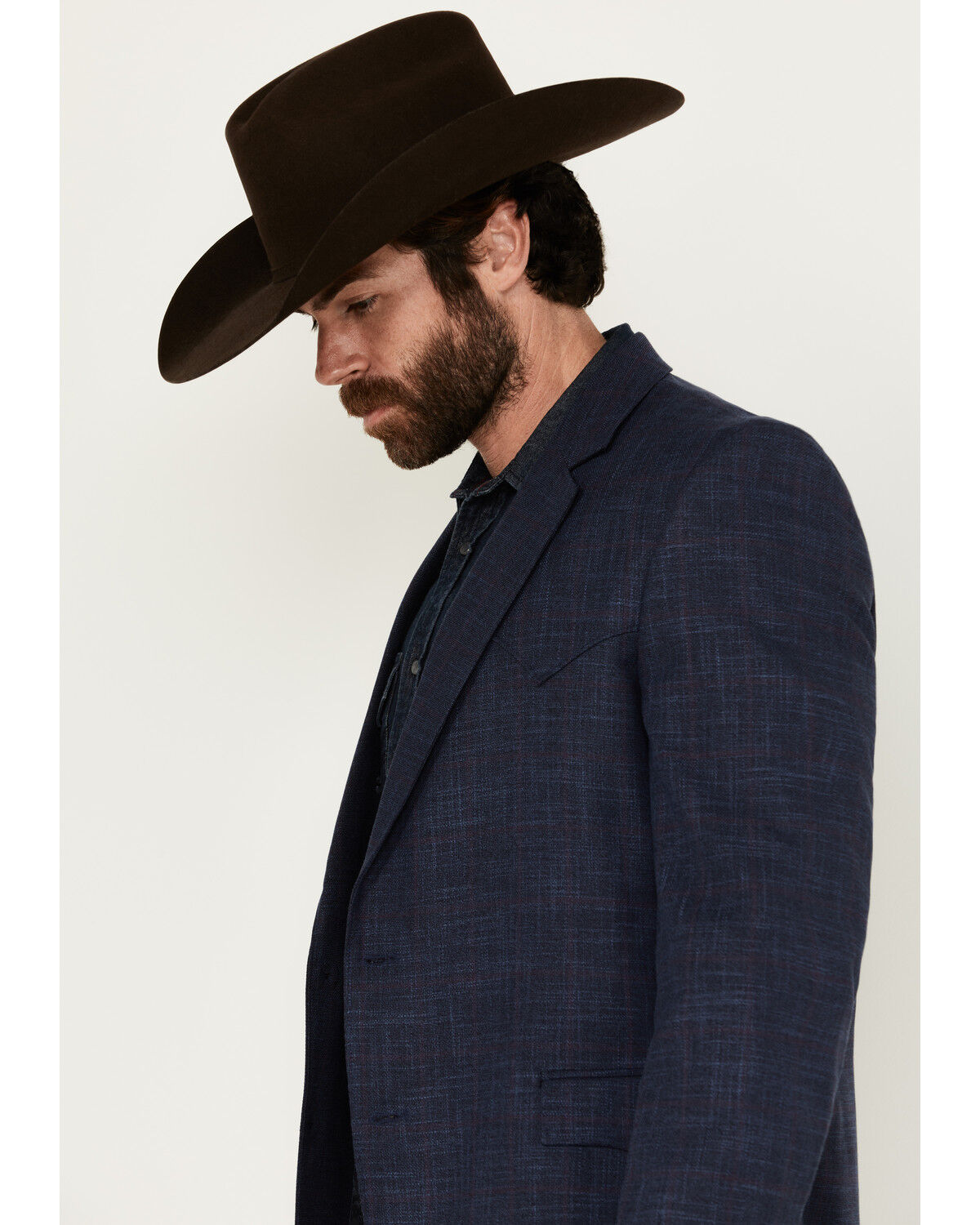Image #2 - Circle S Men's Plaid Print Western Sportcoat, Navy, hi-res