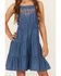 Image #3 - Shyanne Girls' Pinedale Paisley Embroidered Sleeveless Denim Ruffle Mini Dress, Medium Wash, hi-res