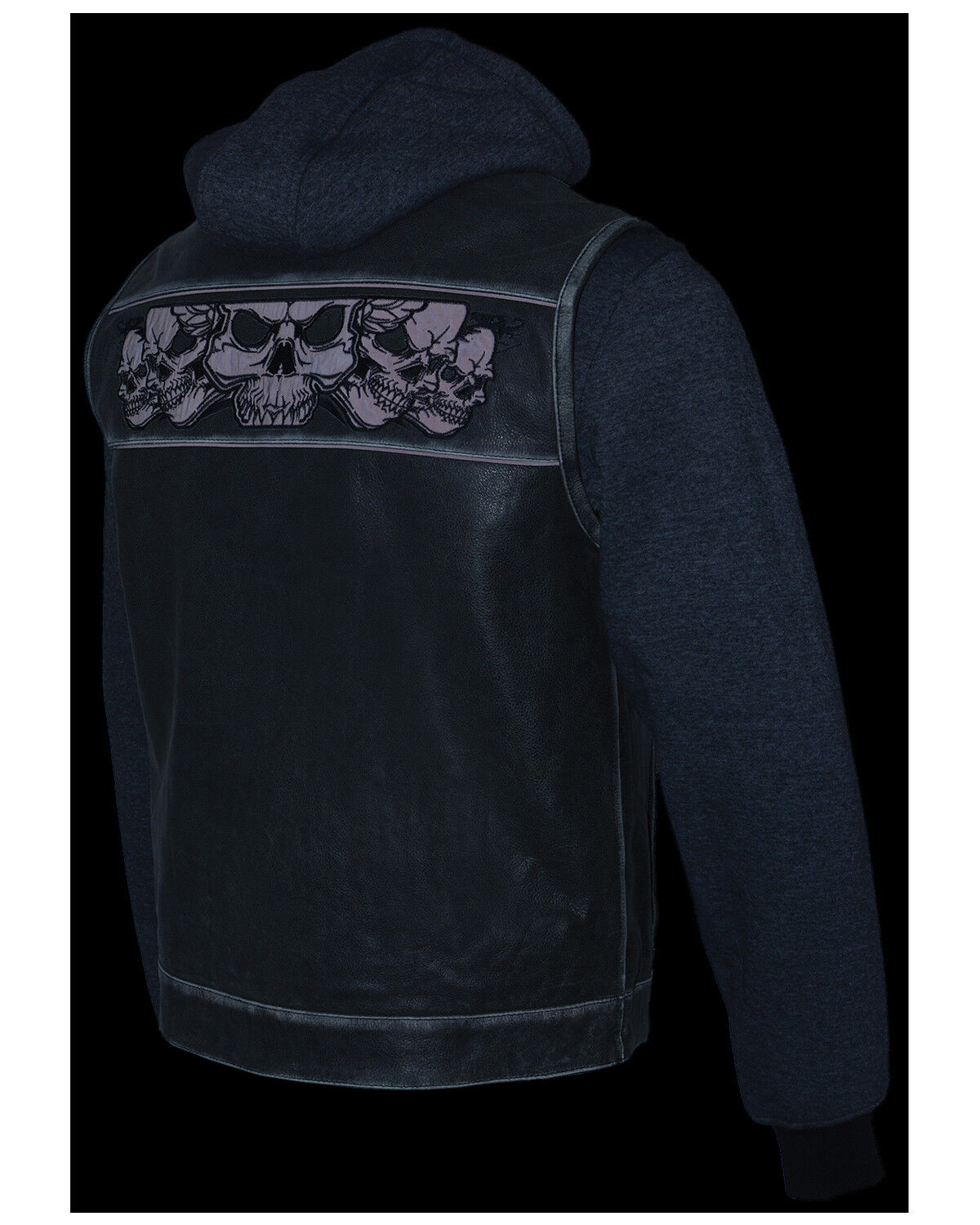 Image #5 - Milwaukee Leather Men's Leather Concealed Carry Vest with Reflective Skulls and Removeable Hoodie, Grey, hi-res