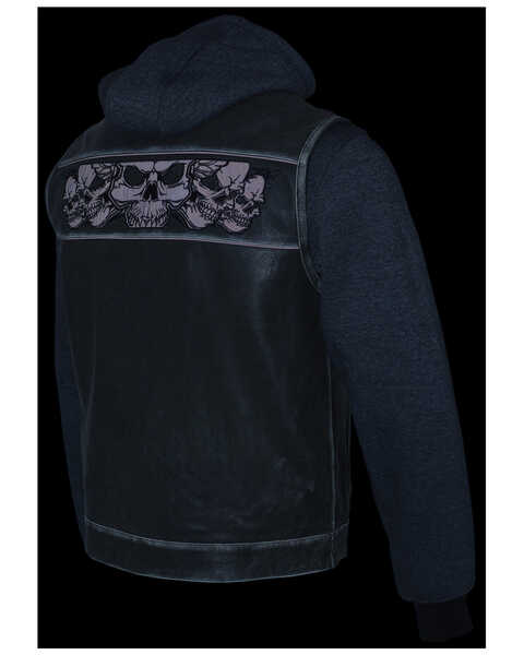 Image #5 - Milwaukee Leather Men's Leather Concealed Carry Vest with Reflective Skulls and Removeable Hoodie, Grey, hi-res