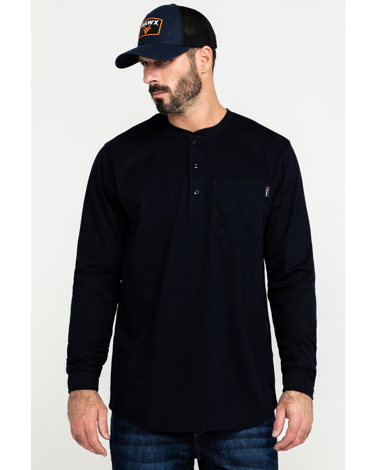 Image #1 - Hawx Men's FR Pocket Henley Long Sleeve Work Shirt - Tall, Navy, hi-res
