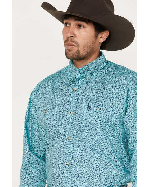 Image #2 - George Strait by Wrangler Men's Floral Print Long Sleeve Button-Down Western Shirt, Teal, hi-res