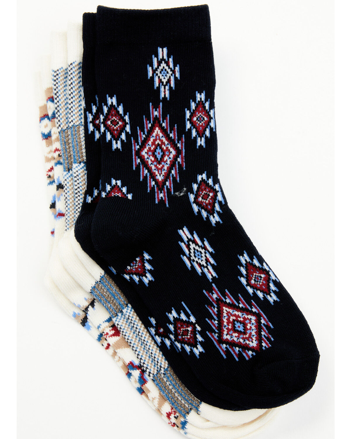 Image #2 - Shyanne Girls' Jesse Southwestern Crew Socks - 3-Pack, Blue, hi-res