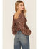 Image #3 - Wild Moss Long Sleeve Tie Front Ranched Floral Top, Tan, hi-res