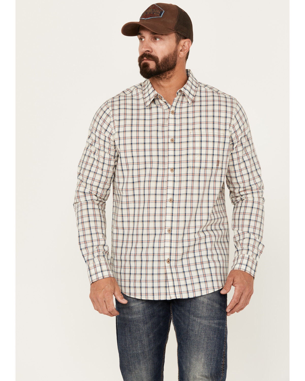 Brothers and Sons Men's Plaid Long Sleeve Button-Down Western Shirt, Tan, hi-res