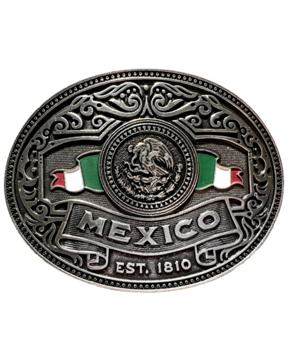Cody James Men's Mexico Flag Belt Buckle, Silver, hi-res