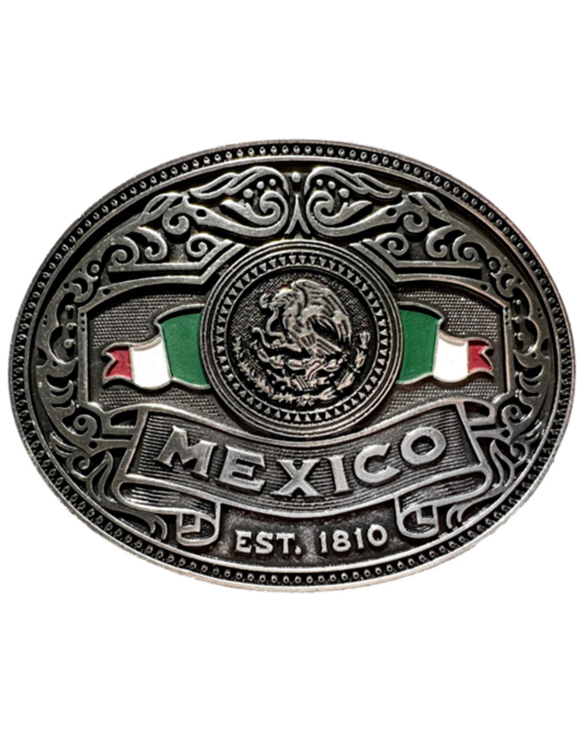 Image #1 - Cody James Men's Mexico Flag Belt Buckle, Silver, hi-res