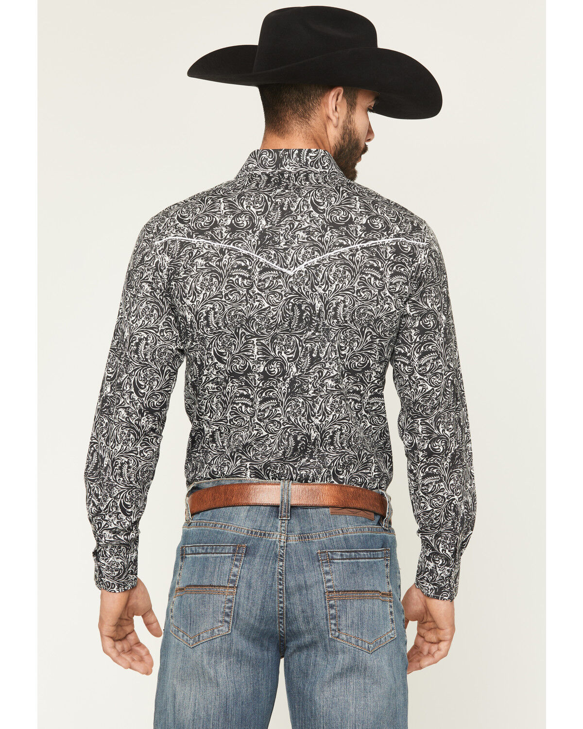 Image #4 - Cowboy Hardware Men's Paisley Print Long Sleeve Snap Stretch Western Shirt, Black, hi-res