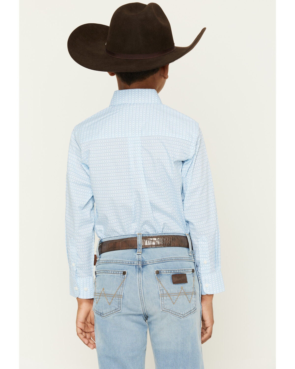 Image #4 - Wrangler Boys' Geo Print Long Sleeve Button-Down Western Shirt, Blue, hi-res