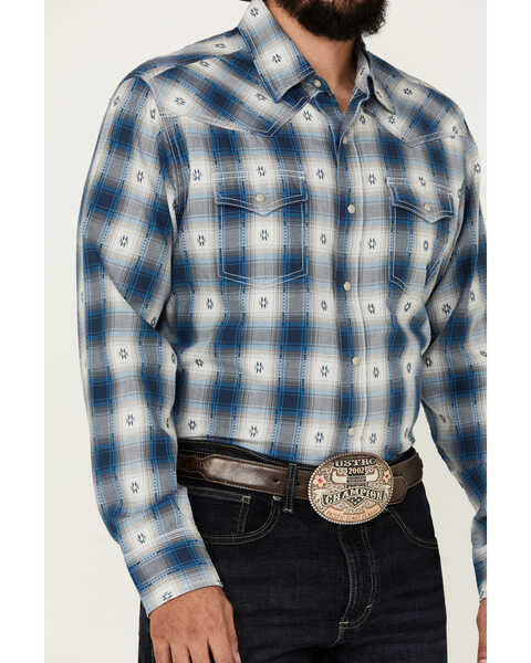 Image #3 - Wrangler Retro Men's Premium Plaid Print Long Sleeve Snap Western Shirt , Blue, hi-res