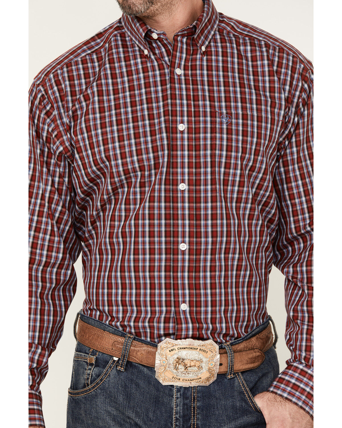 Image #3 - Ariat Men's Wrinkle Free Emilio Classic Fit Long Sleeve Button-Down Shirt, Red, hi-res