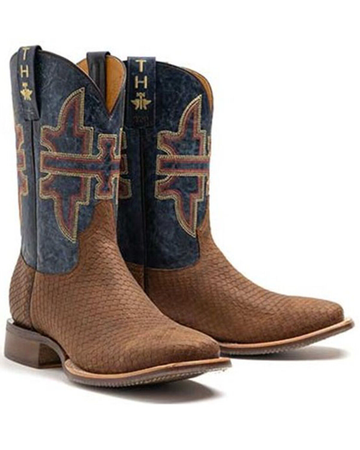 Image #1 - Tin Haul Men's Faux Viper Print Western Boots - Broad Square Toe, Brown, hi-res