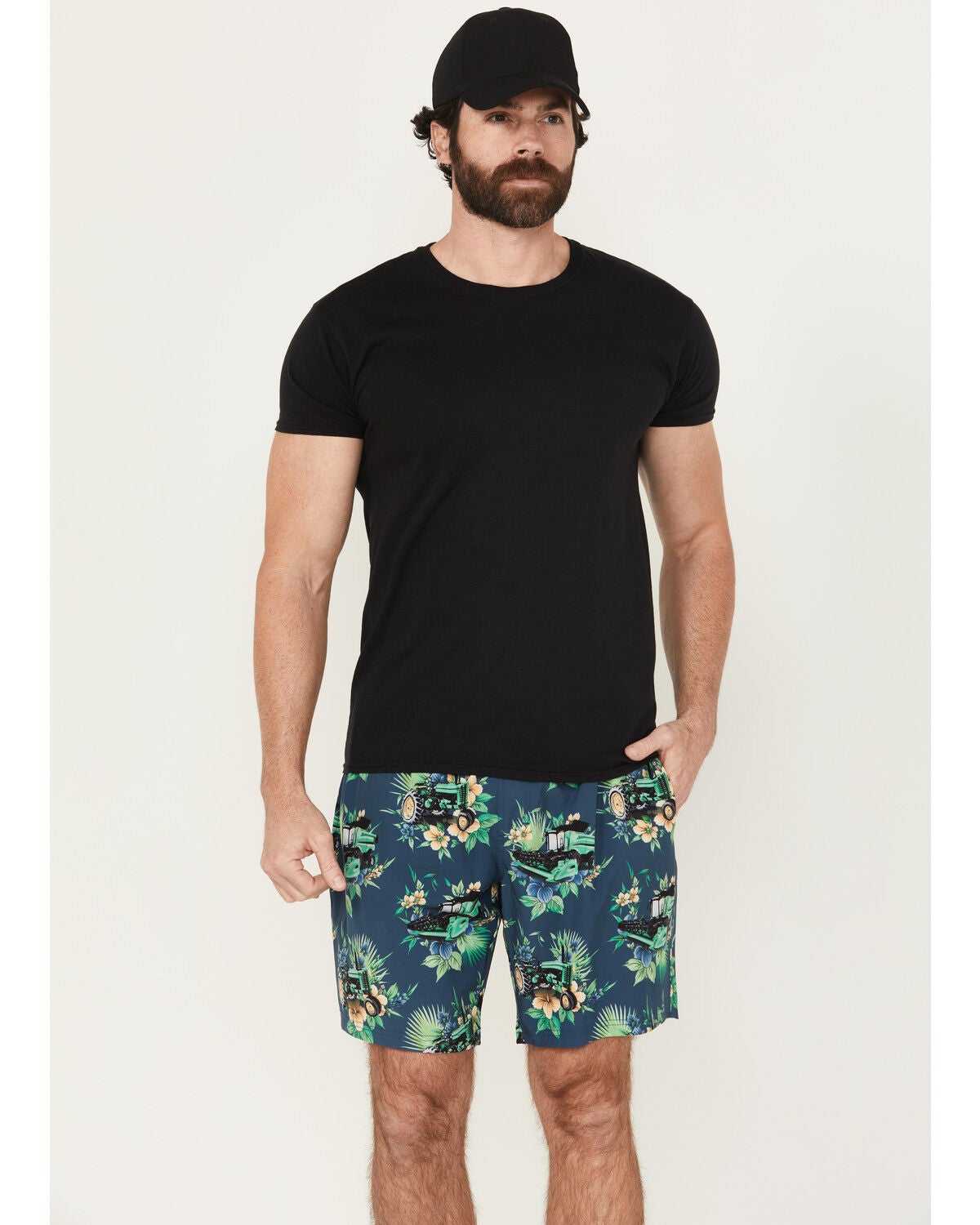Cinch Men's Tractor Floral Print Stretch Board Shorts, Teal, hi-res