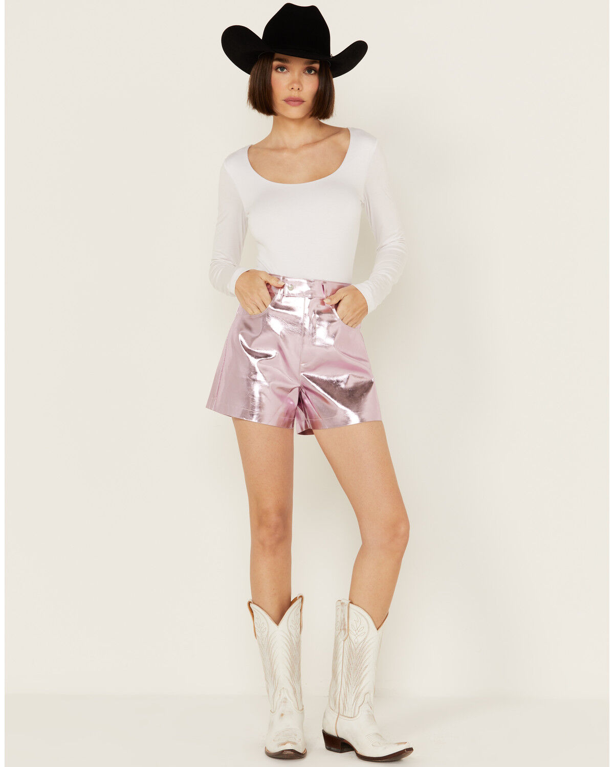 Image #1 - BLANKNYC Women's High Rise Metallic Shorts, Pink, hi-res