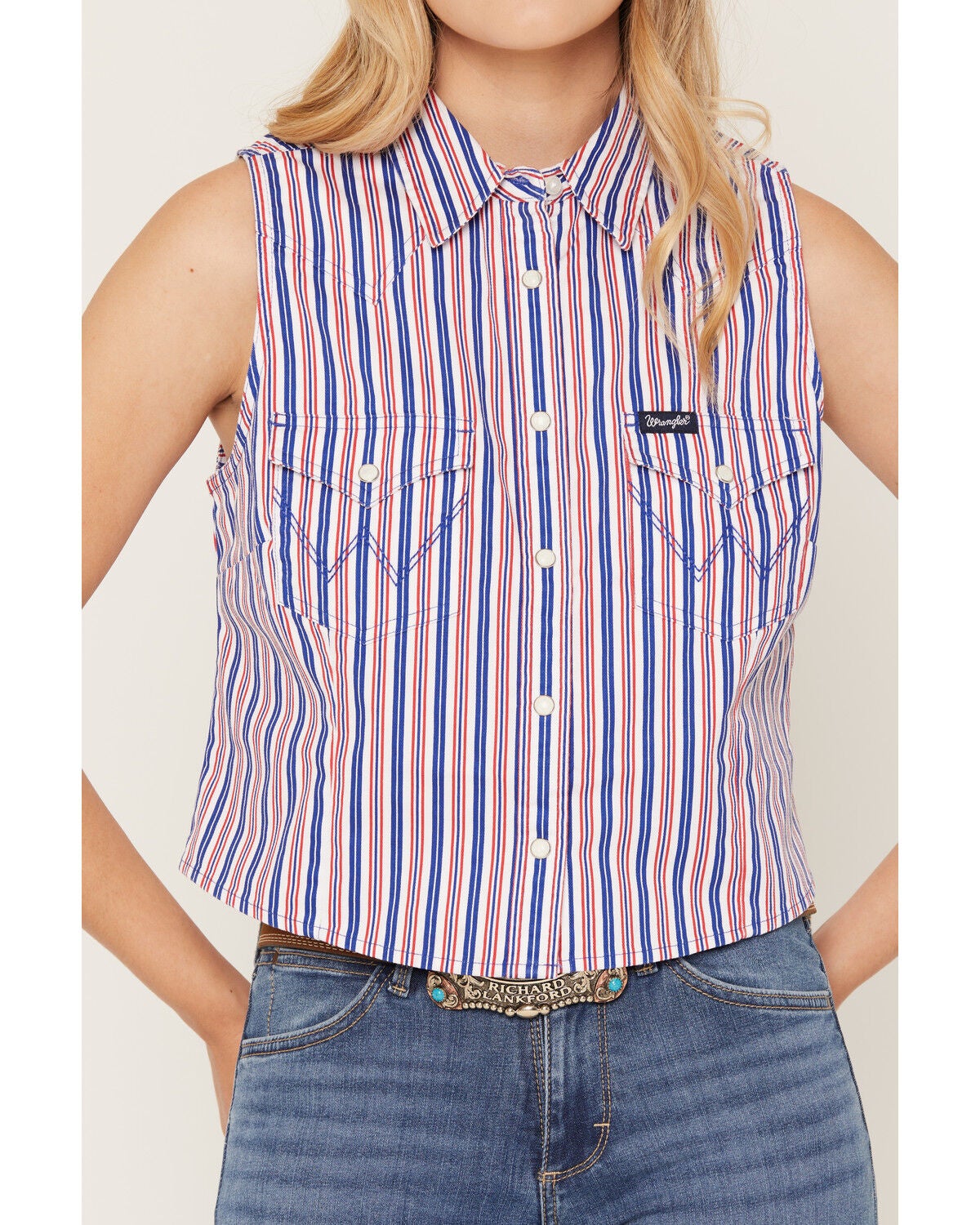 Image #3 - Wrangler Retro Women's Americana Striped Sleeveless Cropped Snap Western Shirt, Multi, hi-res