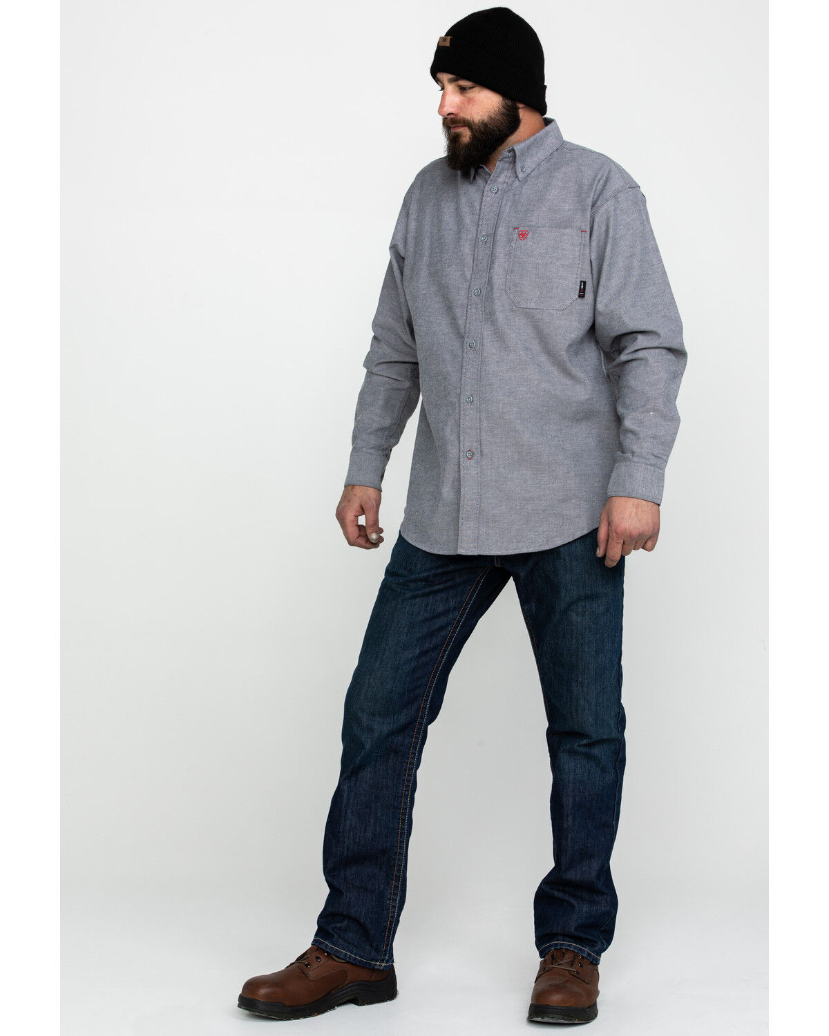 Image #6 - Ariat Men's FR Solid Durastretch Long Sleeve Work Shirt, Navy, hi-res