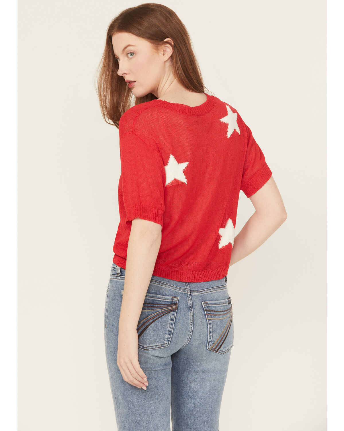 Image #4 - Rock & Roll Denim Women's Star Short Sleeve Sweater Tee, Red, hi-res