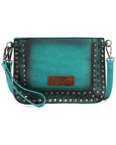 Wrangler Women's Small Studded Leather Clutch , Turquoise, hi-res
