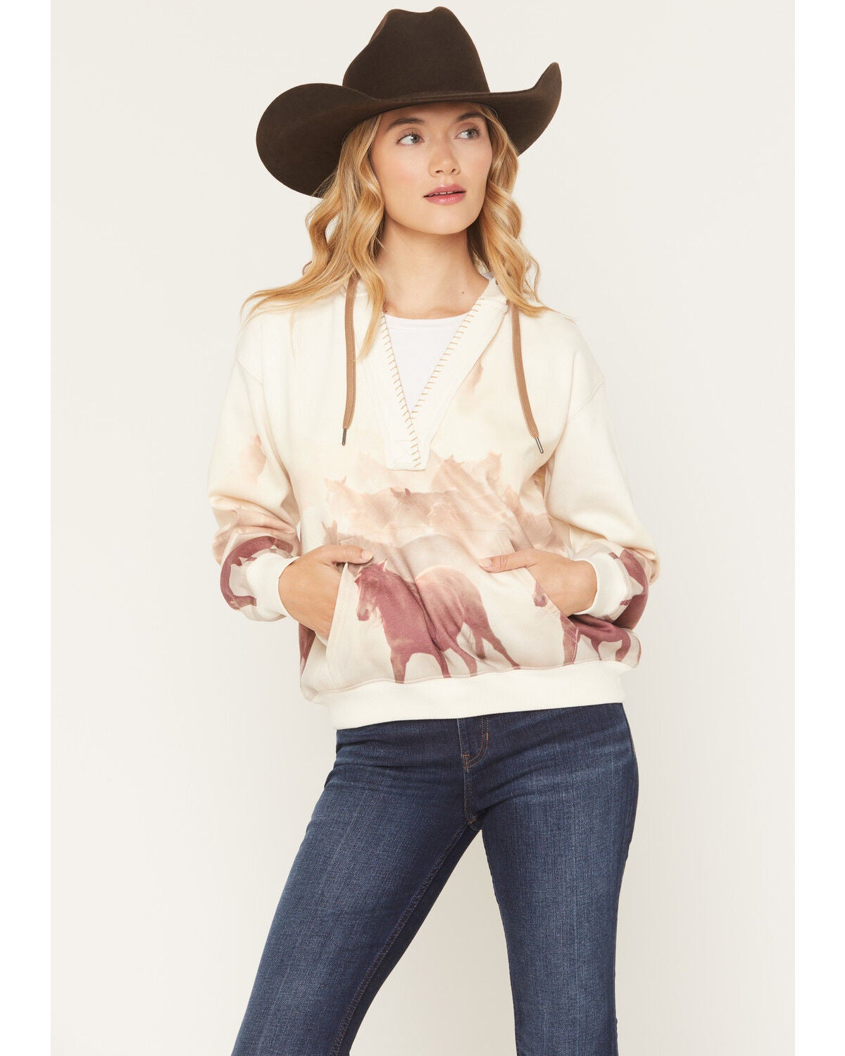 Image #1 - Shyanne Women's Running Horse Pullover Hoodie, Cream, hi-res
