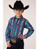 Roper Boys' Vertical Southwestern Print Snap Western Shirt, Purple, hi-res