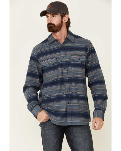 North River Men's Striped Long Sleeve Western Flannel Shirt , Blue, hi-res