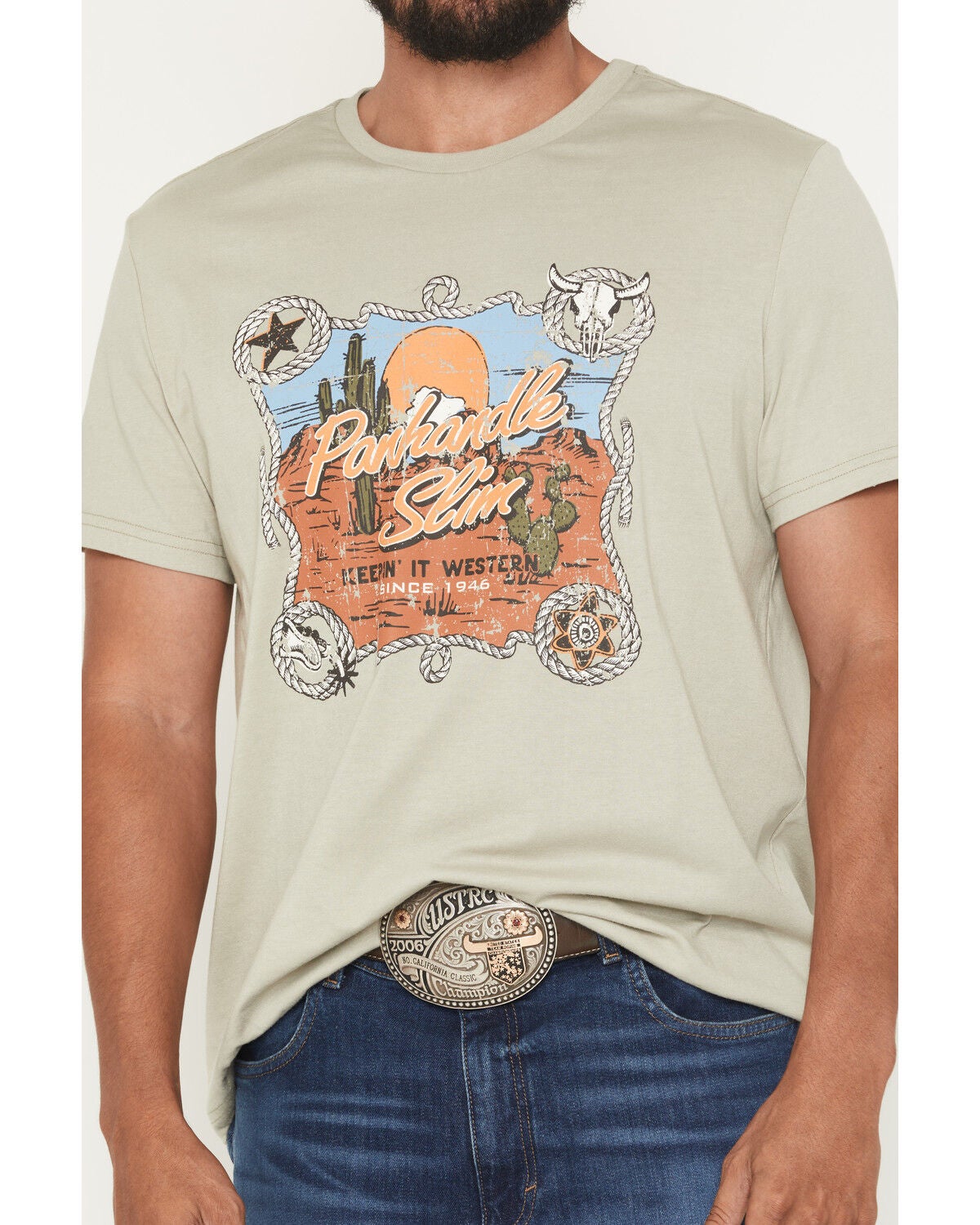 Image #3 - Panhandle Slim Men's Logo Short Sleeve Graphic T-Shirt, Sage, hi-res