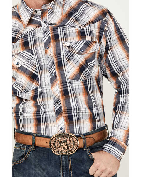 Image #3 - Cowboy Hardware Men's Hermosillo Gradient Plaid Print Long Sleeve Pearl Snap Western Shirt , Navy, hi-res