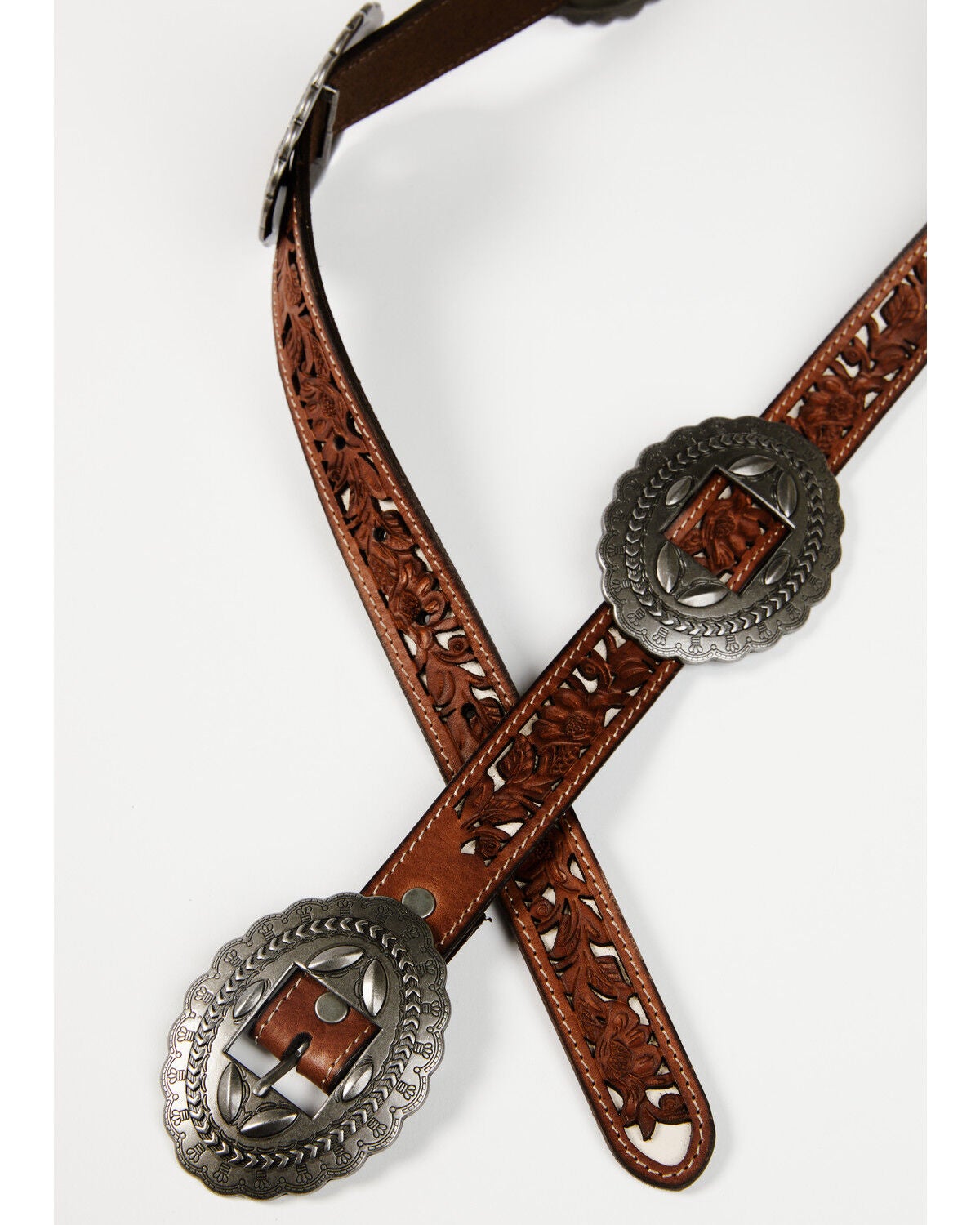 Shyanne Women's Concho Cutout Underlay Belt, Brown, hi-res