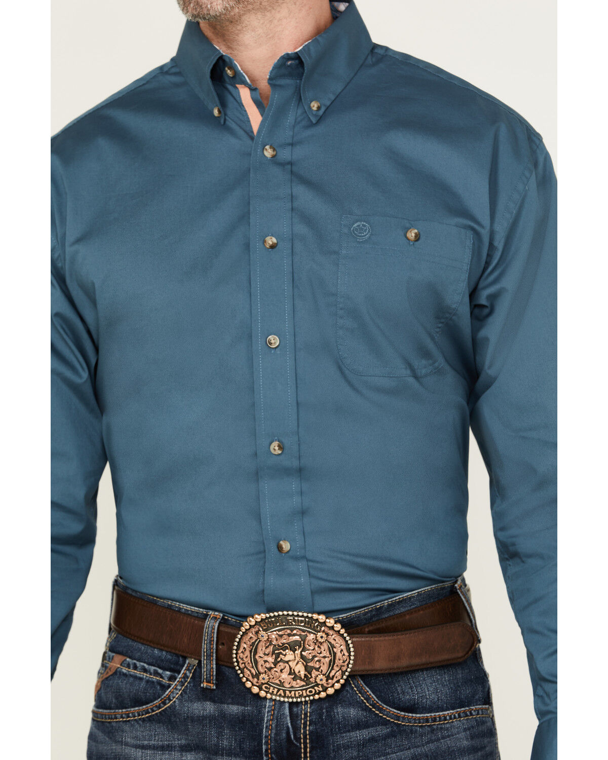 Image #3 - George Strait by Wrangler Men's Solid Long Sleeve Button-Down Stretch Western Shirt, Teal, hi-res