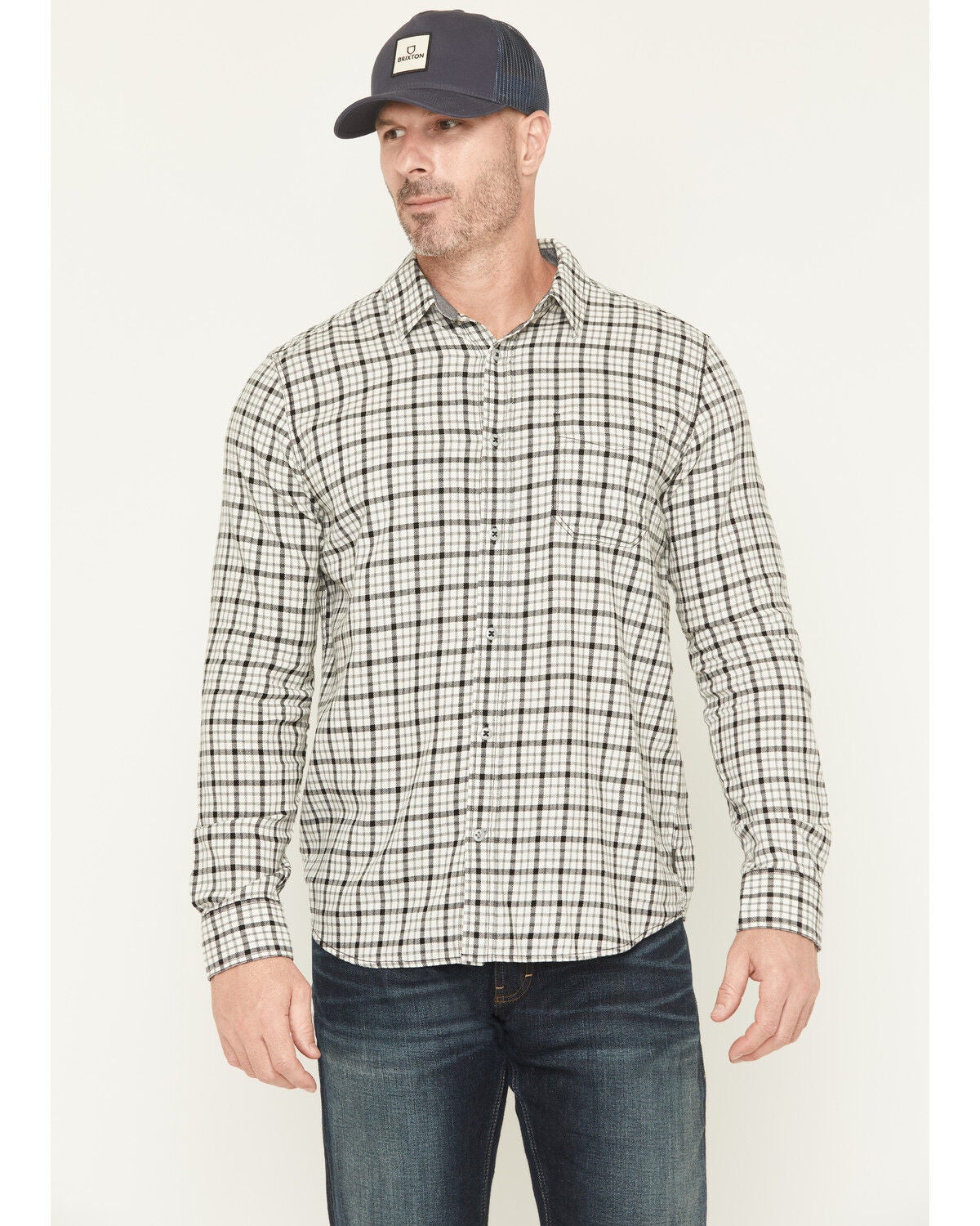 Brothers and Sons Men's Hank Plaid Print Long Sleeve Button-Down Flannel Shirt, Cream, hi-res