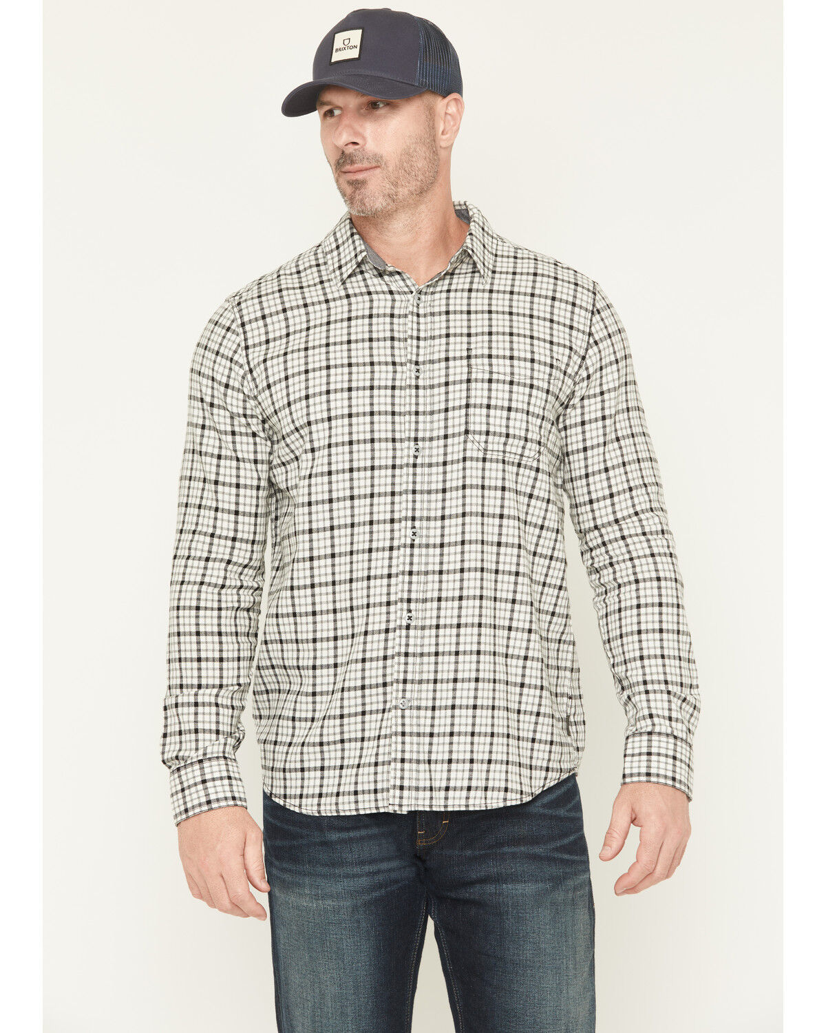 Image #1 - Brothers and Sons Men's Hank Plaid Print Long Sleeve Button-Down Flannel Shirt, Cream, hi-res