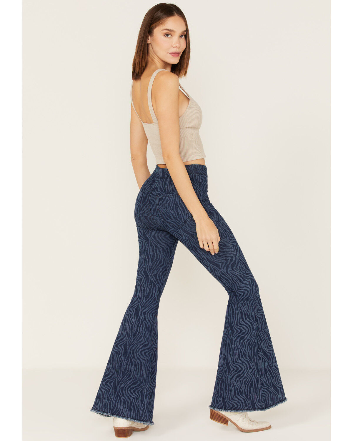 Image #3 - Rock & Roll Denim Women's Tiger Print High Rise Stretch Flare Jeans, Blue, hi-res